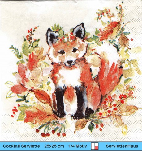 Kleiner Fuchs im Herbstlaub - 1 Cocktail Serviette